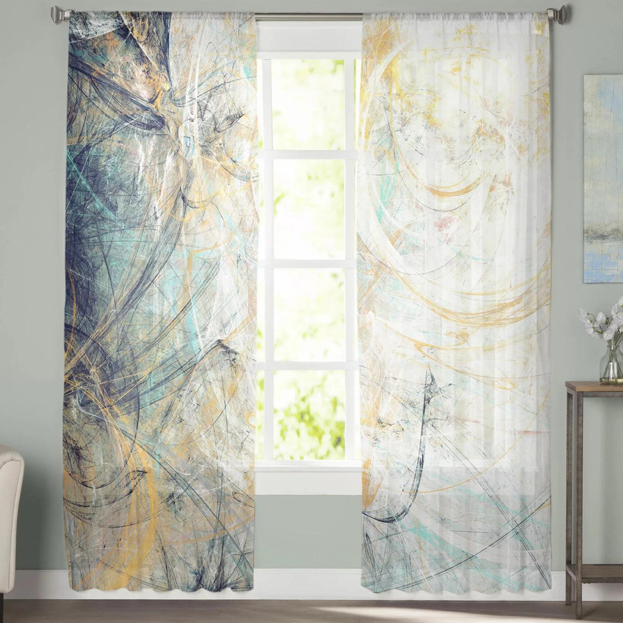 Super Six Chiffon Tüll Vorhang Modernes Design Transparent B: 135 cm, H: 160 cm, 2er Set - Bild 1