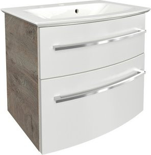 Fackelmann Badmöbel-Set B.Style 2-teilig in Eiche und Weiß mit Gussmarmor-Waschtisch, B/H/T: 63,2 x 54,3 x 46 cm - Bild 2