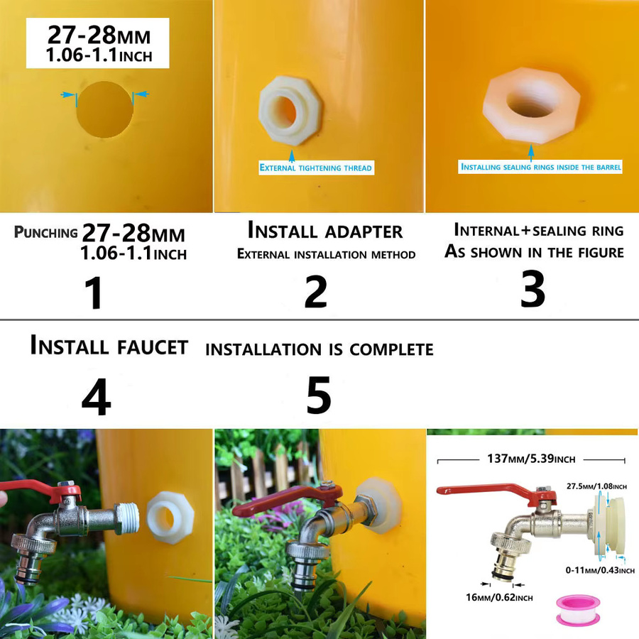 WHWH Nippel-Wasserhahn-Adapter S60 x 16 mm für Außenbereich, Regenwassersammlung und IBC-Tanks - Bild 2