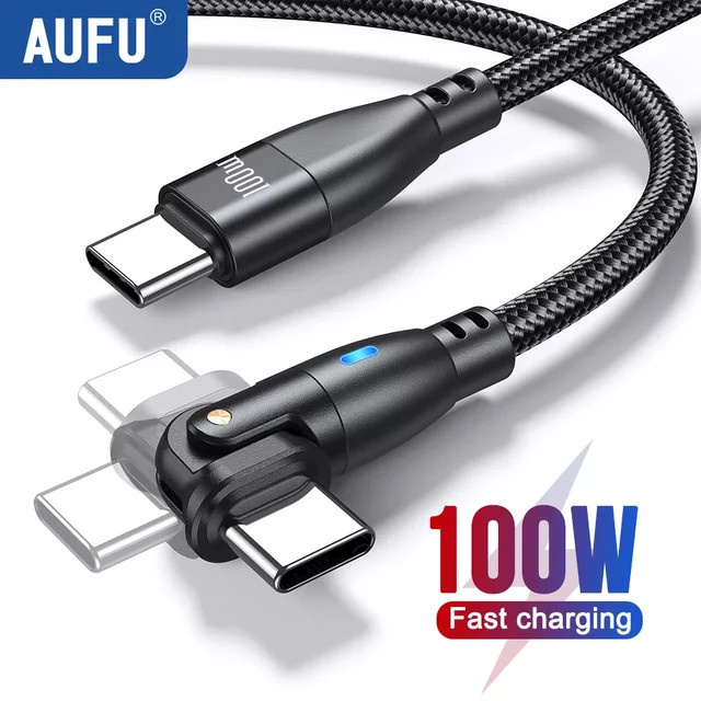 AUFU USB Typ-C-Kabel 5A PD100W 180 Grad drehbares Schnellladekabel in Schwarz - Bild 1