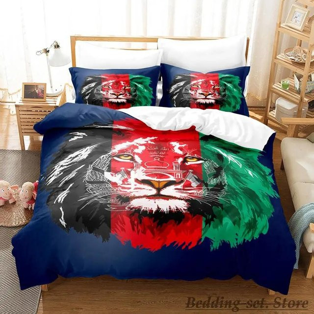 Bettwäsche Set Afghanistan Flagge aus Mikrofaser mit Bettbezug und Kissenbezug, Mehrfarbig, B/H: 140 x 210 cm - Bild 1