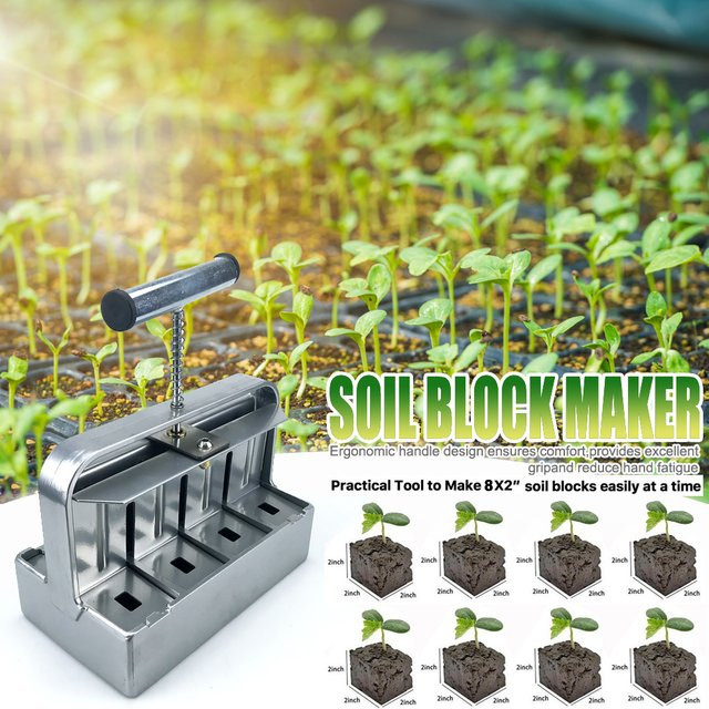 QDS Doppelstockiger tragbarer Sämlings-Bodenblockhersteller in Silber, 5,1 cm Bodenblockierungswerkzeug für das Gewächshaus und den Garten - Bild 1