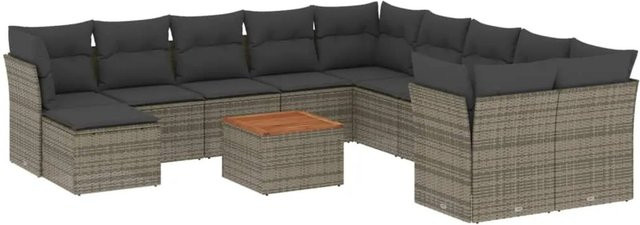 vidaXL 12-tlg Garten-Sofagarnitur in U-Form aus grauem Poly-Rattan mit Kissen und pulverbeschichtetem Stahlgestell - Bild 1