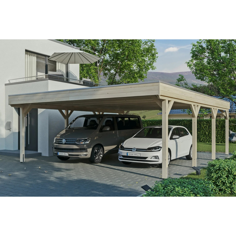 Skan Holz Carport Grunewald aus Fichte mit Aluminiumdach in Beige, B/T: 622 x 796 cm, Höhe: 255 cm - Bild 2
