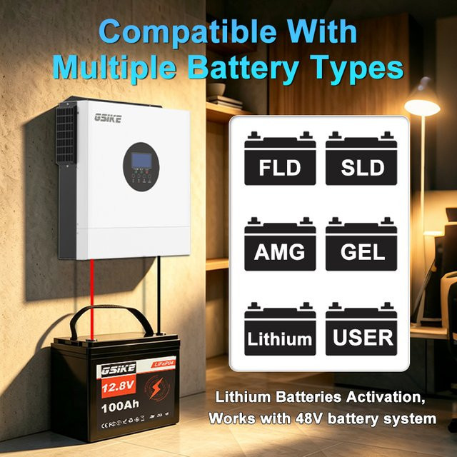 GSIKE LiFePO4 Lithium-Batterie 100Ah 12V 24V Schwarz mit BMS für Wohnmobile, Golfcarts und Solarenergiespeicher - Bild 1