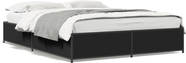 vidaXL Bettgestell in Schwarz aus Holzwerkstoff und Stahl mit mattem Finish, B/T/H: 140 x 200 cm - Bild 1
