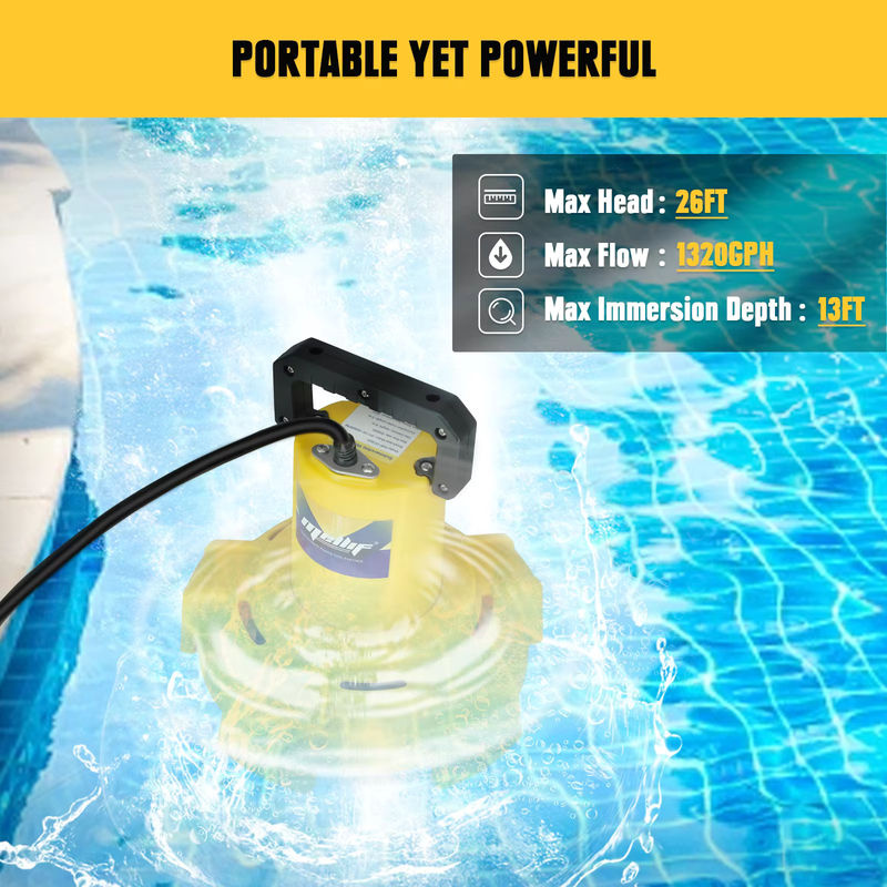 Mellif Akku-Tauchwasserpumpe Gelb, bürstenlose Transfer-Wasserpumpe kompatibel mit Dewalt 18 V 20 V Akku, 1320 GPH - Bild 2