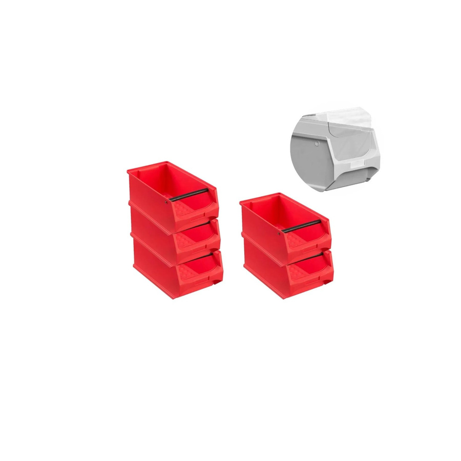 PROREGAL SparSet 5 x Rote Sichtlagerbox 4.1 mit Griffstange und Abdeckung, H: 15 cm, B: 20 cm, T: 35 cm - Bild 2
