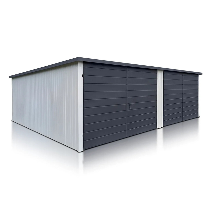 Liderstal Doppelgarage Standard aus Blech mit Pultdach und Doppelflügeltor in Weiß, Breite: 700 cm, Tiefe: 500 cm - Bild 2