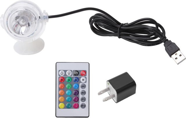 TOMTOP JMS LED Aquarium Licht mit Farbwechsel, runde wasserdichte Tauchlampe in Schwarz, 1W, RGB-Beleuchtung mit Fernbedienung und USB-Anschluss - Bild 1