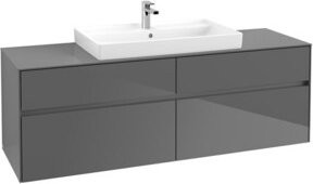 Villeroy & Boch Waschtischunterschrank Collaro in Grau Hochglanz mit integrierter LED-Beleuchtung und Innenschubladen, B/T/H: 160 x 54,8 x 50 cm - Bild 1