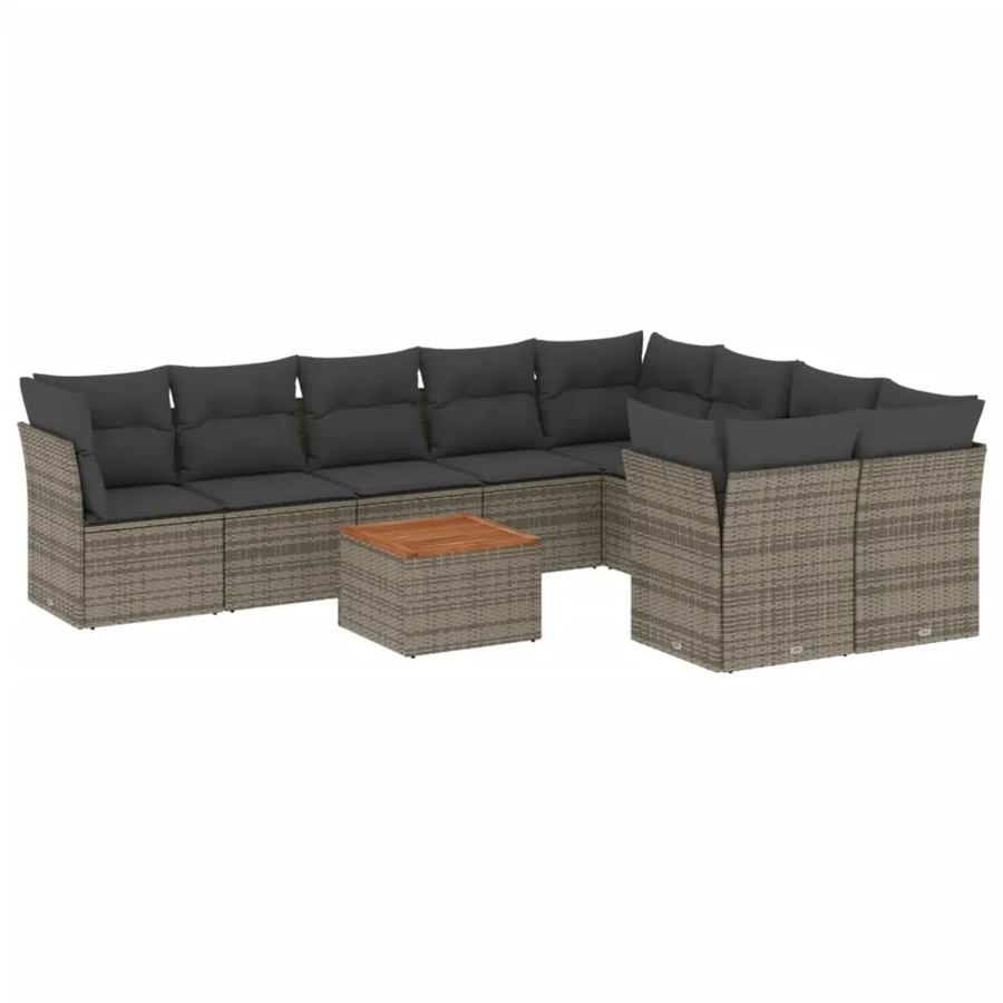 vidaXL 10-tlg. Garten-Sofagarnitur aus Poly-Rattan in Grau mit Tisch und Kissen inklusive Stauraum - Bild 2