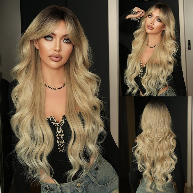 NAMM Perücke, blonde Locken mit Pony, synthetisch, Damen - Bild 1