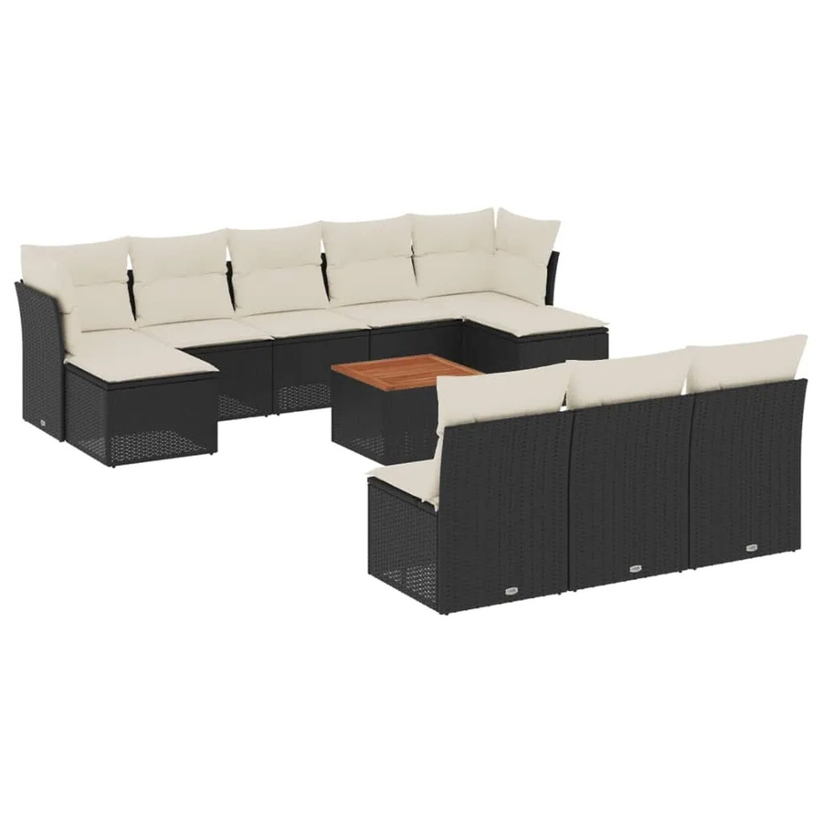 vidaXL 11-tlg. Garten-Sofagarnitur aus PE-Rattan und Akazienholz mit Kissen in Schwarz und Cremeweiß - Bild 2