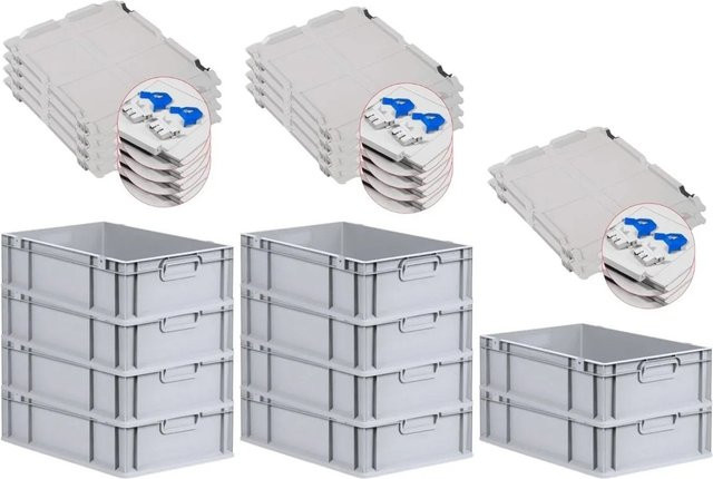 PROREGAL SuperSparSet 10x Eurobox NextGen Grip mit Scharnierdeckel und blauen Schiebeschnappverschlüssen, Grau, H x B x T: 17 x 40 x 60 cm, 34 Liter - Bild 1