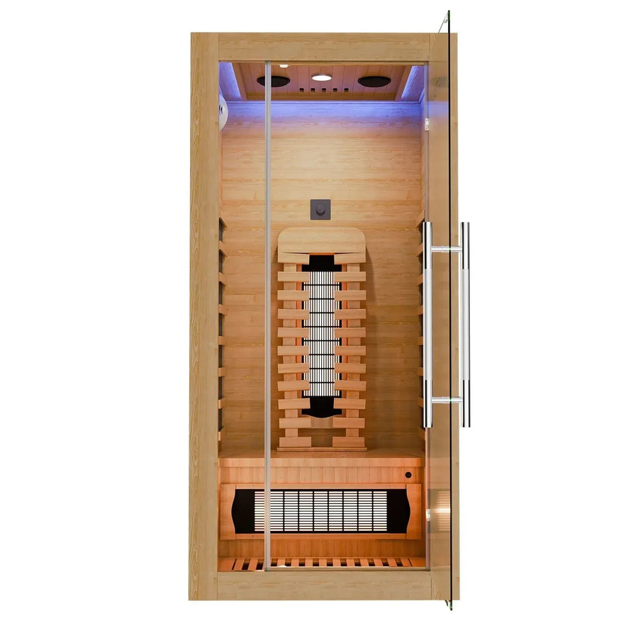 ArtSauna Infrarotkabine Kiruna90 Premium mit Dual Technologie aus Hemlockholz in Weiß und Braun, B/T/H: 90 x 90 x 190 cm - Bild 1