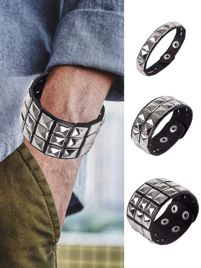 eelhoe Armband, Nieten, Manschette, Silber, Unisex, Punk-Gothic-Rock - Bild 5