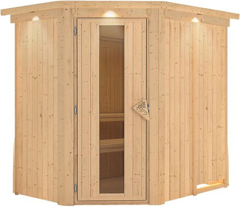 Karibu Sauna Vijandi für 3 Personen aus Fichtenholz in Beige, B/T/H: 210 x 202 x 165 cm - Bild 1