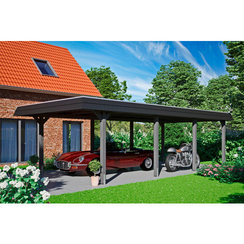Skan Holz Carport Wendland aus Fichte in Schiefergrau mit Aluminium-Dachplatten und schwarzer Blende, Breite: 409 cm, Tiefe: 870 cm, Höhe: 247 cm - Bild 2