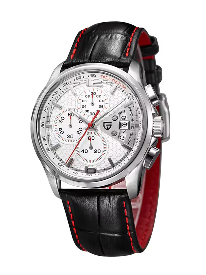 PAGANI DESIGN Chronograph, Quarz, Edelstahl, Leder, Weiß, Herren - Bild 6