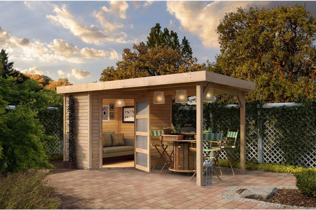 Karibu Gartenhaus Schwandorf 3 aus Holz in Beige mit Flachdach - Bild 1