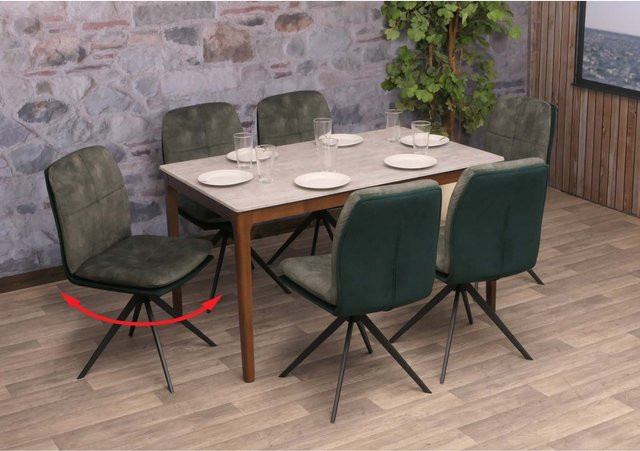 6er-Set MCW Esszimmerstühle M68 in Grün, drehbare Küchenstühle mit Stoffbezug und Metallgestell - Bild 1