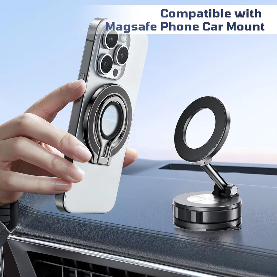 VIKEFON Magnetischer Handyhalter-Ständer für MagSafe mit Fingerring und Kickstand in Schwarz für iPhone 17, 16, 15, 14, 13 - Bild 3