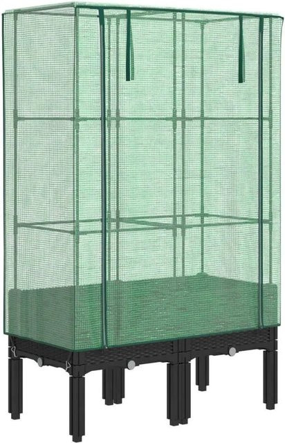 vidaXL Hochbeet mit Gewächshaus-Aufsatz in Rattan-Optik, Farbe: Schwarz/Grün, B/T/H: 80 x 40 x 140 cm - Bild 1