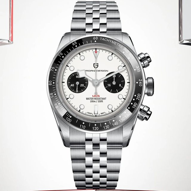 PAGANI DESIGN Chronograph, Quarz, Edelstahl, Schwarz, Weiß, Herren - Bild 1