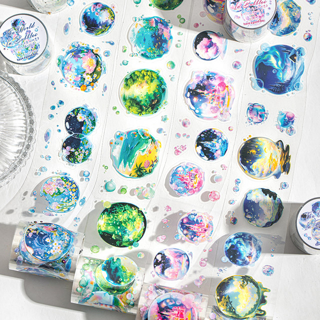 Mr. Paper Bubble World Series PET-Washi-Tape Set mit 4 Rollen, Vintage-Collage-Materialien in Multicolour für DIY-Planer, Tagebuch und Dekoration - Bild 1