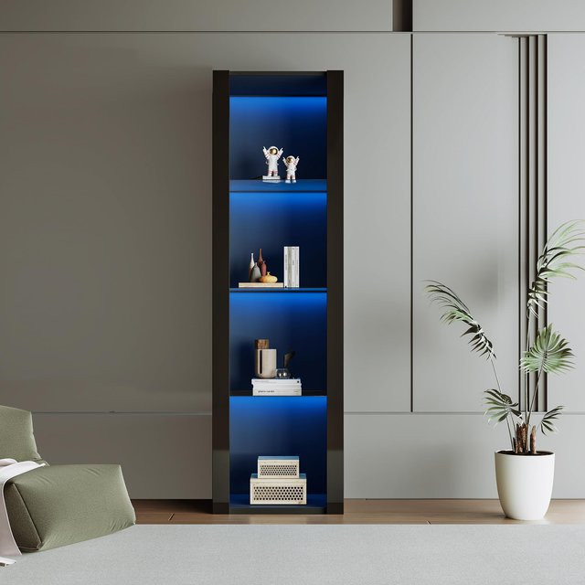 Flieks Modernes Vitrine Hochschrank in Schwarz mit Glasböden, B/T/H: 55 x 38 x 166 cm - Bild 1
