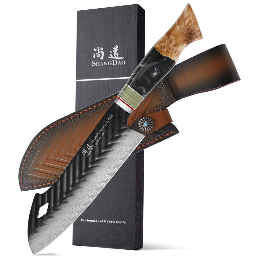 SHANGDAO Professionelles Santoku-Messer aus 67-lagigem Damaststahl mit handgeschmiedetem Holzgriff, 19,05 cm - Bild 5