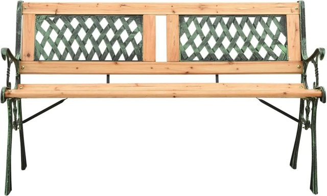 vidaXL Gartenbank in Grün aus Gusseisen und Massivholz Tanne mit Rautenmuster, B/T/H: 122 x 54 x 73 cm - Bild 1