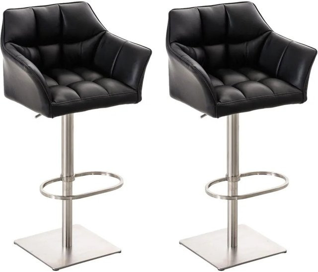 DELUKE 2er Set Barhocker SIHAR in Schwarz mit Kunstleder und Silber, höhenverstellbar, drehbar mit Lehne, B/T/H: 64 x 45 x 88 cm - Bild 1