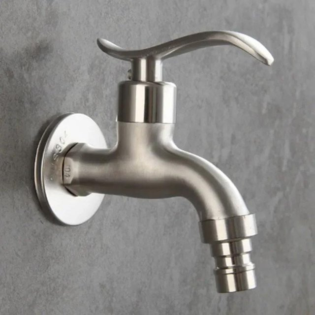 Wandmontierter Wasserhahn aus 304 Edelstahl in Grau/Silber für Waschmaschine, Garten oder Pool - Bild 1