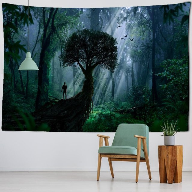 Super Six Wandteppich Tropische Landschaft in Grün im Boho-Stil, B: 320 cm, H: 182 cm - Bild 1