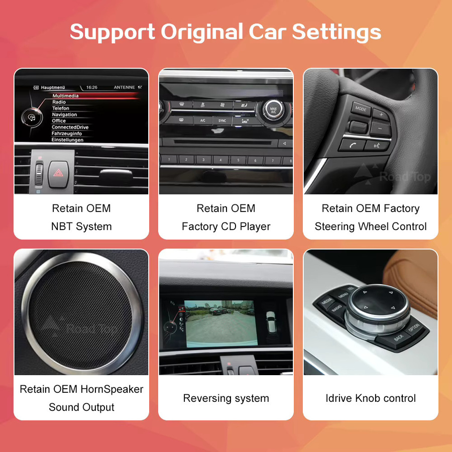 Road Top Drahtloser Carplay und Android Auto Multimedia-Player für BMW X3 X4 F25 F26 CIC NBT, Display 1920 x 720, Schwarz - Bild 3