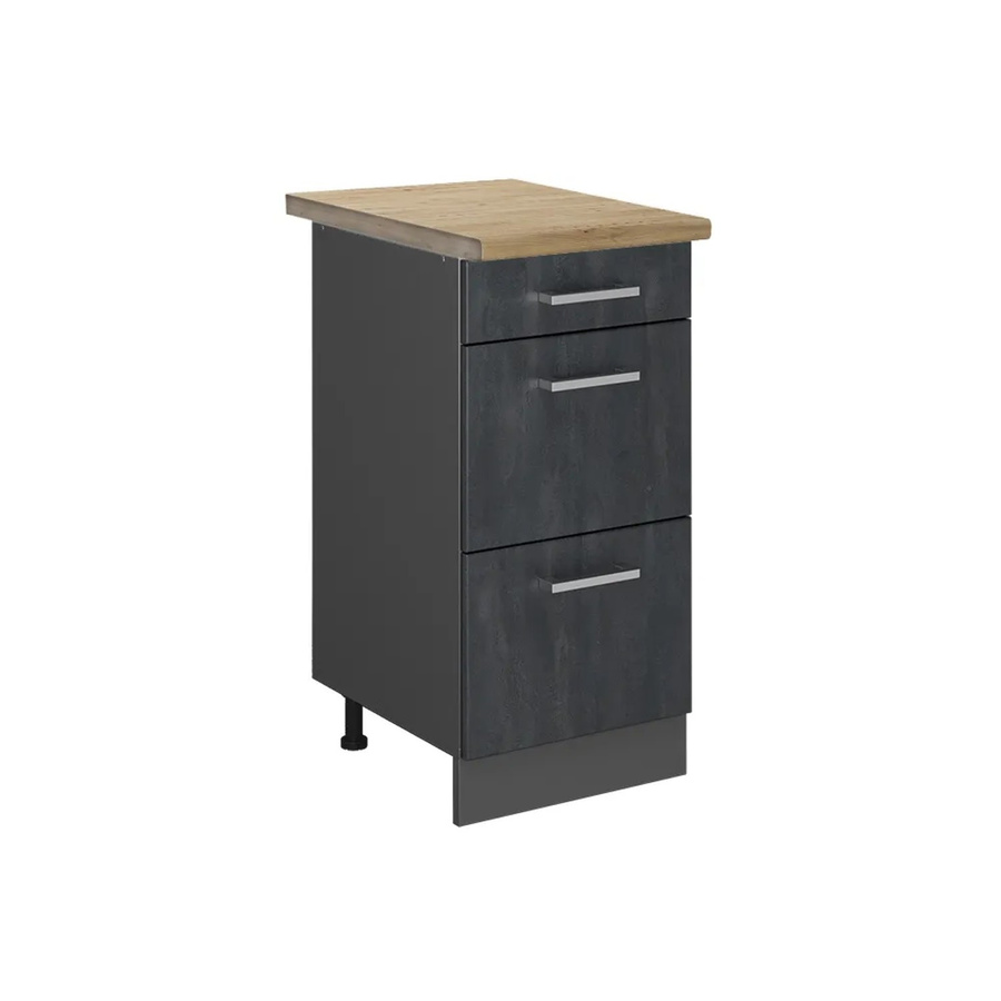 Vicco Küchenunterschrank R-Line Schubladenschrank in Schwarz Beton und Eiche mit Anthrazit Korpus, Breite: 40 cm - Bild 2