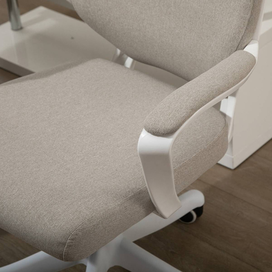 Vinsetto Drehstuhl 921-536BG in Beige und Weiß mit Armlehnen und Rollen aus Webstoff - Bild 2