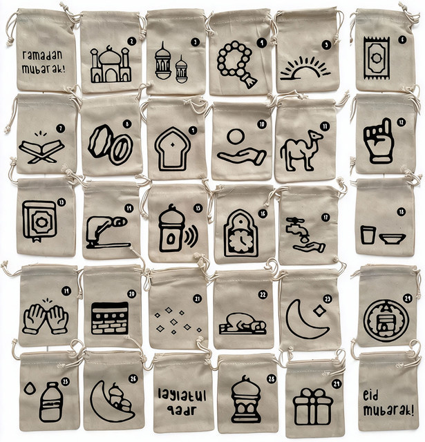 30 Stück Ramadan Adventskalender Taschen aus Baumwolle in Beige für Eidi Geschenke - Bild 1