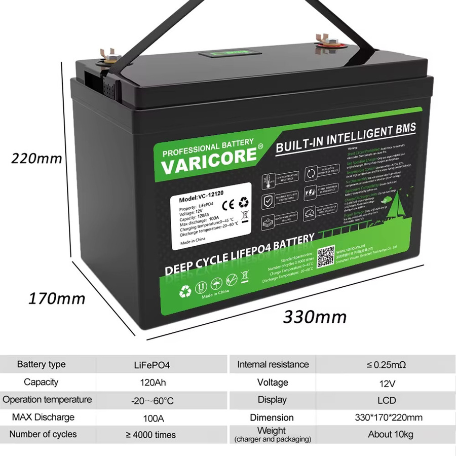 VariCore 12V 120Ah LiFePO4-Batterie mit integriertem BMS in Schwarz - Bild 5
