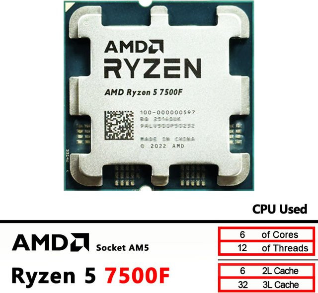 AMD Ryzen 5 7500F CPU-Prozessor, 6-Kern, 12-Thread, Sockel AM5, gebraucht, Silber - Bild 1