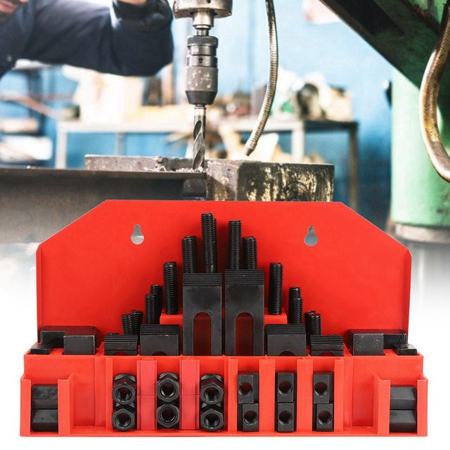 Nensit 58-teiliges T-Nuten-Spannsatz Set mit gehärteten kombinierten Pressplatten für Drehbank und Fräsmaschine M10 in Schwarz-Rot - Bild 1