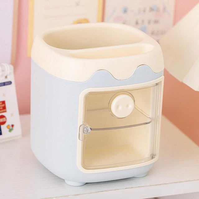 Multifunktionaler Desktop-Organizer mit süßem Cartoon-Design in Blau für Schreibwaren und Make-up-Pinsel - Bild 1