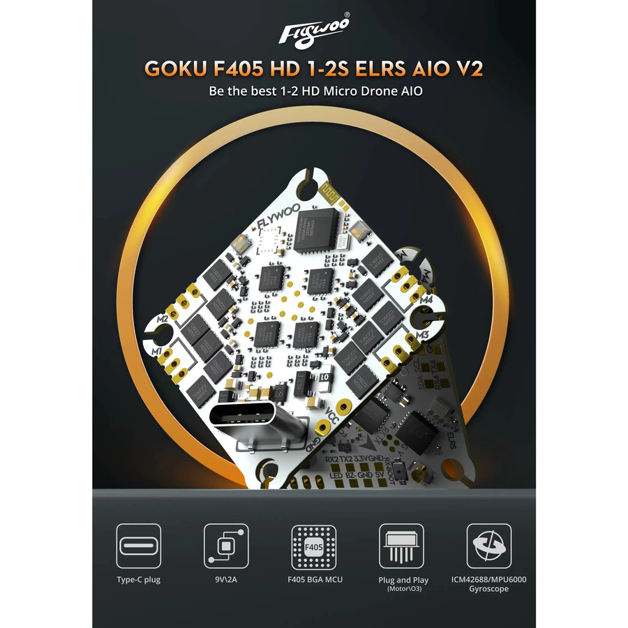 Flywoo GOKU F405 HD 1-2S 12A ELRS AIO V2 Plug&Play Flugcontroller mit USB-C Design für Flylens 75 / 85 - Bild 4