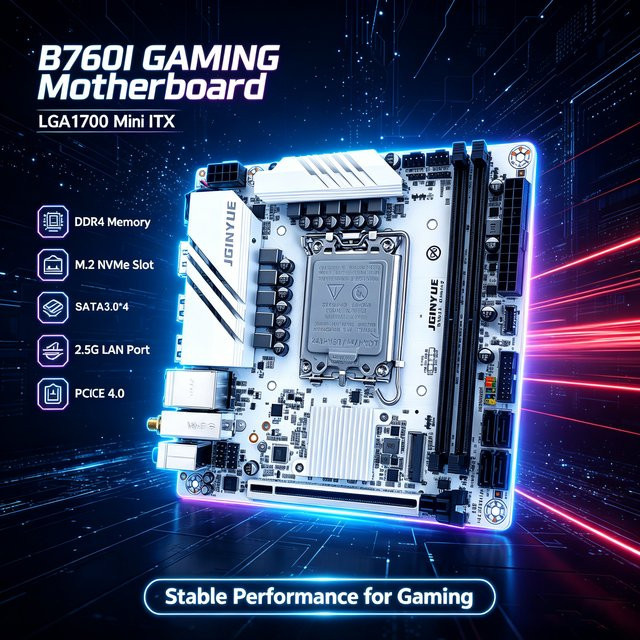 JGINYUE B760I GAMING Mini-ITX Motherboard LGA1700 für Intel 12., 13. und 14. Generation, DDR4, Dual M.2 PCIe 4.0, 2.5G LAN - Bild 1