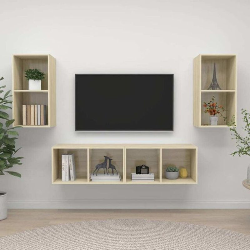 4er-Set Vidaxl TV-Wandschränke aus Holzwerkstoff in Braun im minimalistischen Design - Bild 1