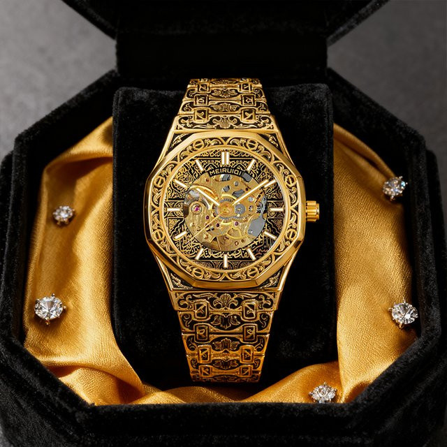 MEIRUIQI Armbanduhr Automatik, Edelstahl, Gold, Eckig, Herren - Bild 1