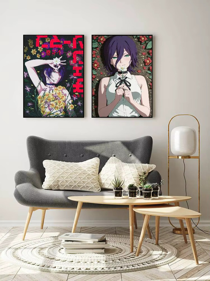 MINISO Anime Chainsaw Man Poster Aufkleber mit Blumenmuster in Mehrfarbig, Wasserdicht und Selbstklebend - Bild 7