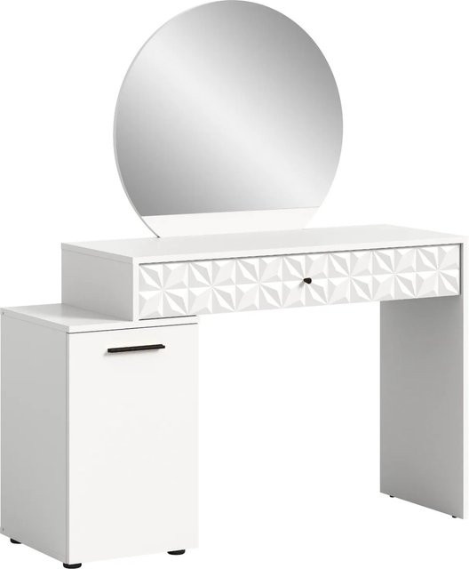 Inn.Furn Schminktisch in Weiß Hochglanz mit Spiegel und 3D-Struktur Relief, B/T/H: 117 x 42 x 138 cm - Bild 1
